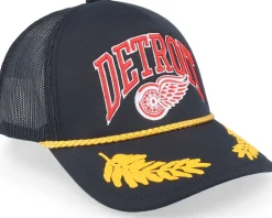 Detroit Red Wings Gold Leaf Hwc Black Trucker - Mitchell & Ness