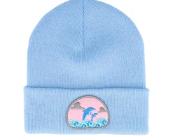 Dolphin On Waves Patch Light Blue Beanie - Iconic