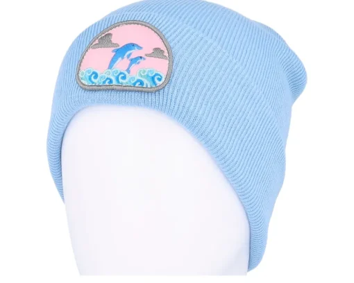 Dolphin On Waves Patch Light Blue Beanie - Iconic