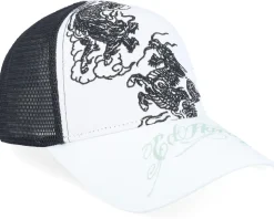 Double Dragon Twill Front Mesh White/Black Trucker - Ed Hardy