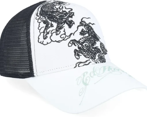Double Dragon Twill Front Mesh White/Black Trucker - Ed Hardy