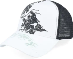 Double Dragon Twill Front Mesh White/Black Trucker - Ed Hardy