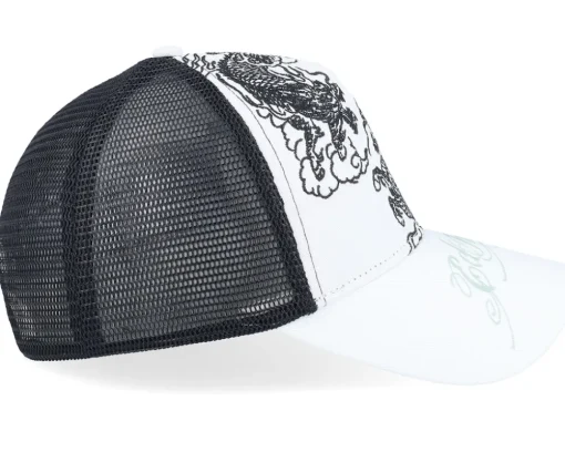 Double Dragon Twill Front Mesh White/Black Trucker - Ed Hardy