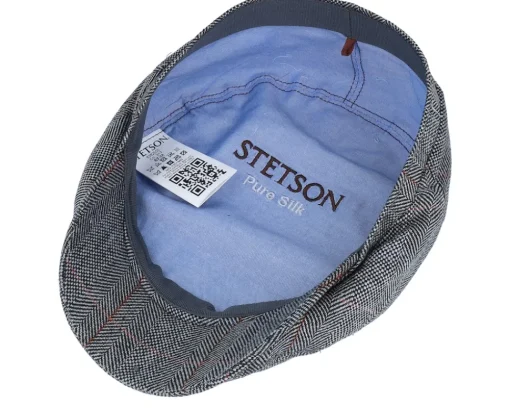 Driver Cap Silk Black Herringbone Flat Cap - Stetson