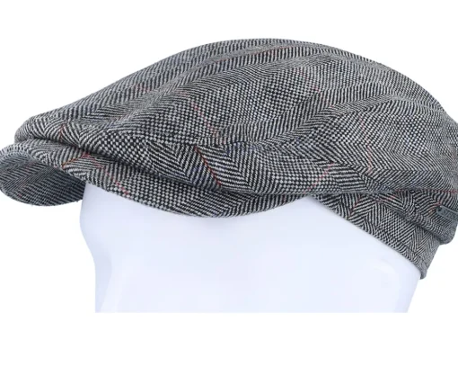 Driver Cap Silk Black Herringbone Flat Cap - Stetson