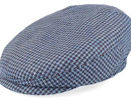 Driver Cap Silk Houndstooth Blue/Brown Flat Cap - Stetson