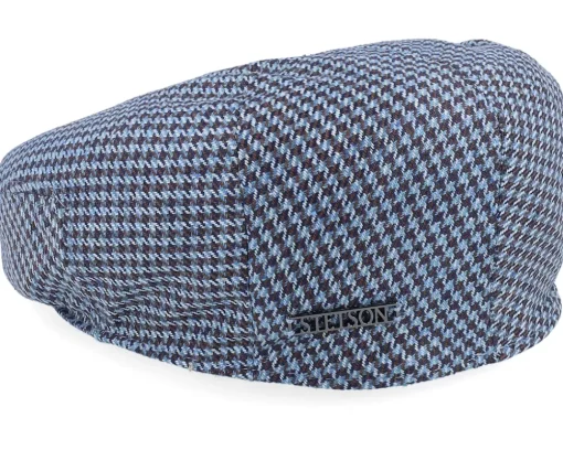 Driver Cap Silk Houndstooth Blue/Brown Flat Cap - Stetson