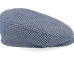 Driver Cap Silk Houndstooth Blue/Brown Flat Cap - Stetson