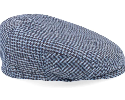 Driver Cap Silk Houndstooth Blue/Brown Flat Cap - Stetson