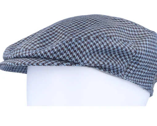 Driver Cap Silk Houndstooth Blue/Brown Flat Cap - Stetson