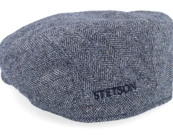 Driver Silk Blue Herringbone Flat Cap - Stetson