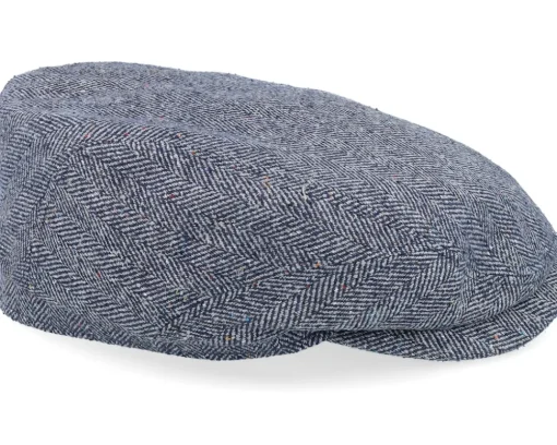 Driver Silk Blue Herringbone Flat Cap - Stetson