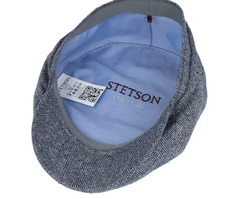 Driver Silk Blue Herringbone Flat Cap - Stetson