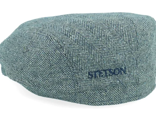 Driver Silk Green/Blue Herringbone Flat Cap - Stetson