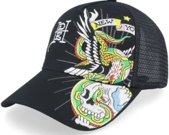 Eagle & Snake Battle Twill Mesh Black A-Frame Trucker - Ed Hardy