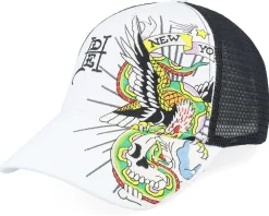 Eagle & Snake Battle Twill Mesh White A-Frame Trucker - Ed Hardy