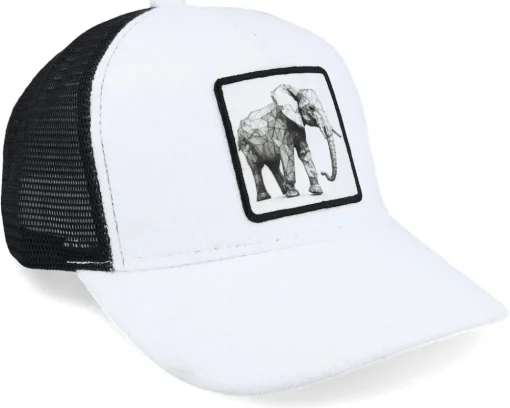 Elephant Low Poly Art White/Black Trucker - Origami