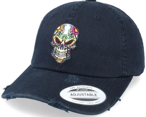 Evil Skull Patch Black Destroyed Dad Cap - Calaveras