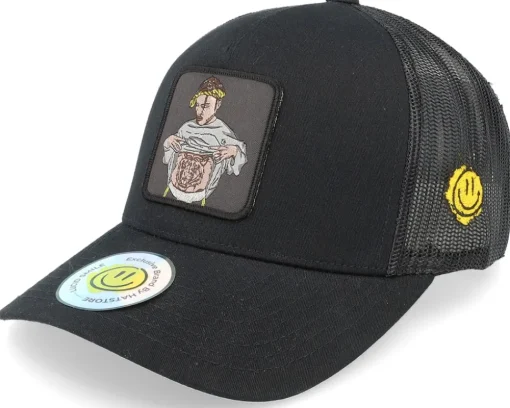 Flexing Abs Patch Black A-framed Trucker - Lucid Smile