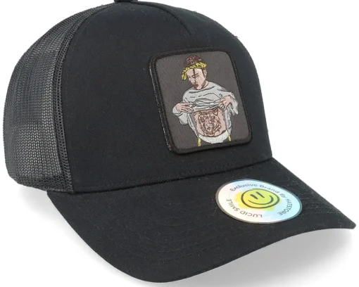 Flexing Abs Patch Black A-framed Trucker - Lucid Smile