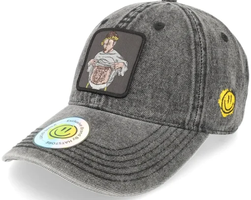 Flexing Abs Patch Washed Black Demin Dad Cap - Lucid Smile