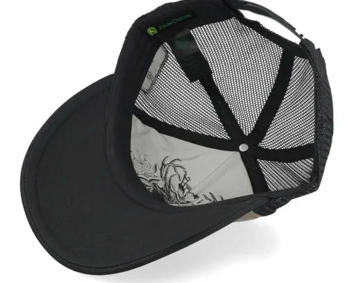 Foam-backed Poly Mesh Black/Khaki Trucker - John Deere