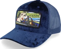 Girl Driving Pop Art Velvet Navy A-Frame Trucker - Calza Pennello