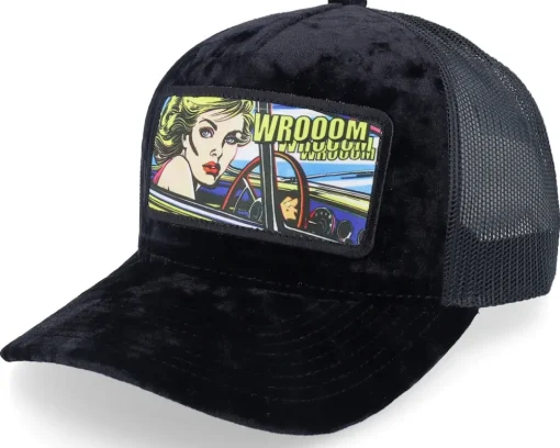 Girl Driving Pop Art Velvet Navy A-Frame Trucker - Calza Pennello