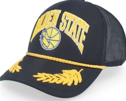 Golden State Warriors Gold Leaf Black Trucker - Mitchell & Ness
