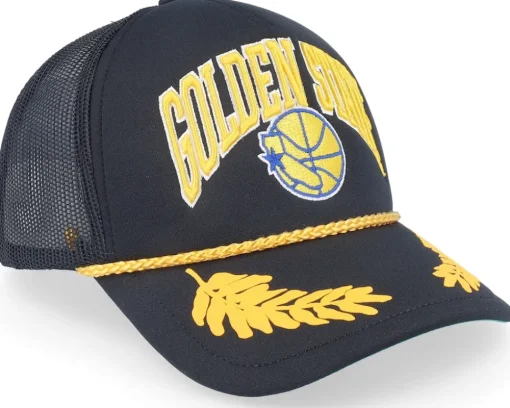 Golden State Warriors Gold Leaf Black Trucker - Mitchell & Ness