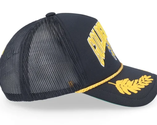Golden State Warriors Gold Leaf Black Trucker - Mitchell & Ness