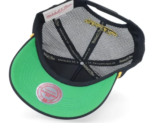 Golden State Warriors Gold Leaf Black Trucker - Mitchell & Ness