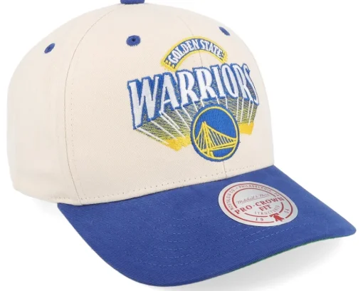 Golden State Warriors Horizon Pro Off White/Blue Adjustable - Mitchell & Ness