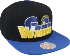 Golden State Warriors Text Stack 1 Black/Blue Snapback - Mitchell & Ness