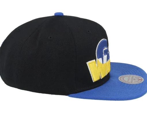 Golden State Warriors Text Stack 1 Black/Blue Snapback - Mitchell & Ness
