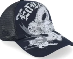 Goth Dragon Twill Front Mesh Black A-Frame Trucker - Ed Hardy