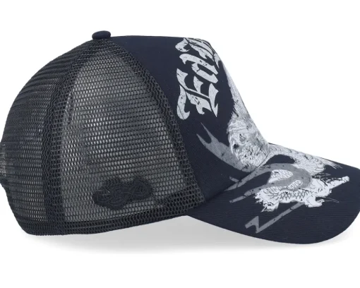 Goth Dragon Twill Front Mesh Black A-Frame Trucker - Ed Hardy