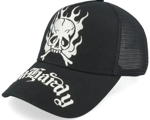 Gothic Skull In Flames Black/Black A-Frame Trucker - Ed Hardy