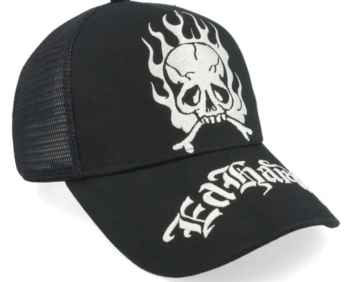 Gothic Skull In Flames Black/Black A-Frame Trucker - Ed Hardy