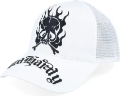 Gothic Skull In Flames White/White A-Frame Trucker - Ed Hardy