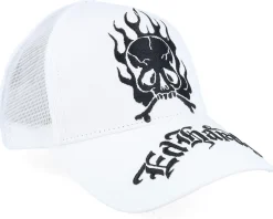 Gothic Skull In Flames White/White A-Frame Trucker - Ed Hardy