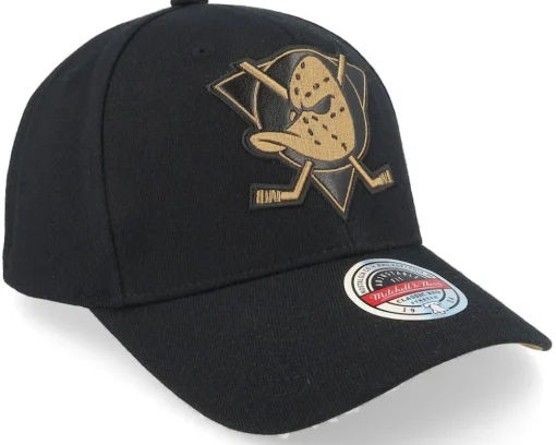 Hatstore Exclusive x Anaheim Ducks TKO Leather Logo NHL Bronze/Black Adjustable - Mitchell & Ness