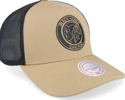 Hatstore Exclusive x Chicago Blackhawks Archaeo Tan/Black Trucker - Mitchell & Ness