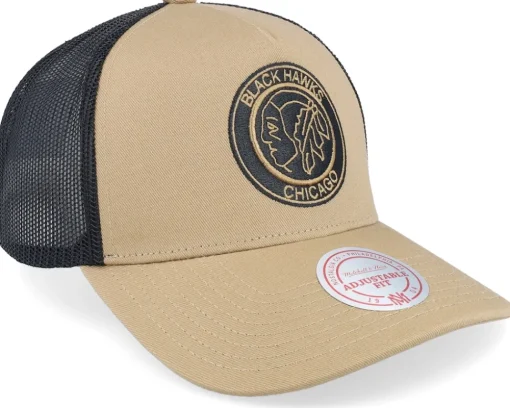 Hatstore Exclusive x Chicago Blackhawks Archaeo Tan/Black Trucker - Mitchell & Ness