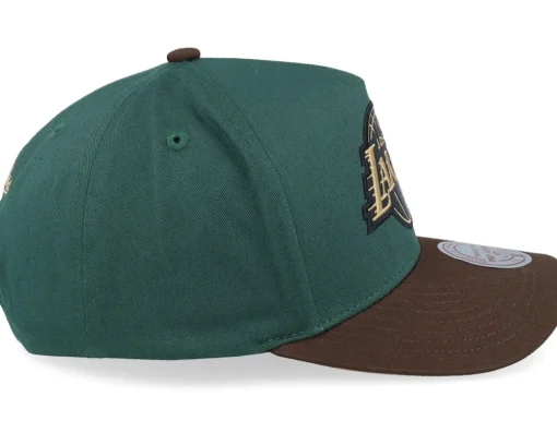 Hatstore Exclusive x Los Angeles Lakers Pro Crown Dark Green/Brown A-frame Adjustable - Mitchell & Ness