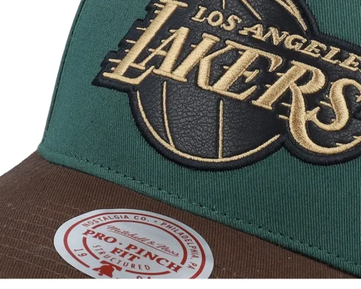 Hatstore Exclusive x Los Angeles Lakers Pro Crown Dark Green/Brown A-frame Adjustable - Mitchell & Ness