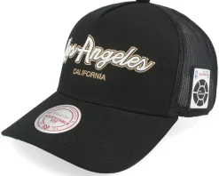 Hatstore Exclusive x Los Angeles Lakers Los Angeles Script & Patches Black Trucker - Mitchell & Ness