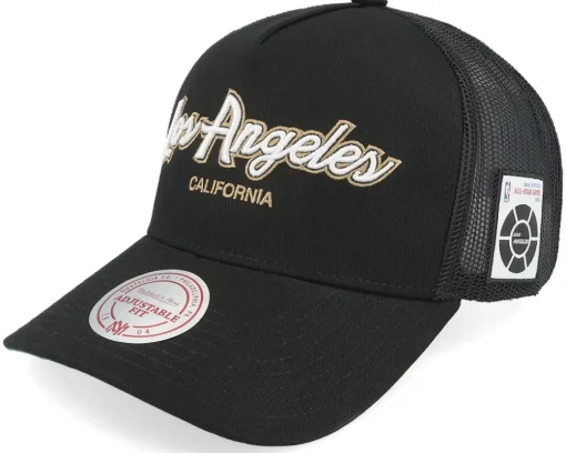 Hatstore Exclusive x Los Angeles Lakers Los Angeles Script & Patches Black Trucker - Mitchell & Ness