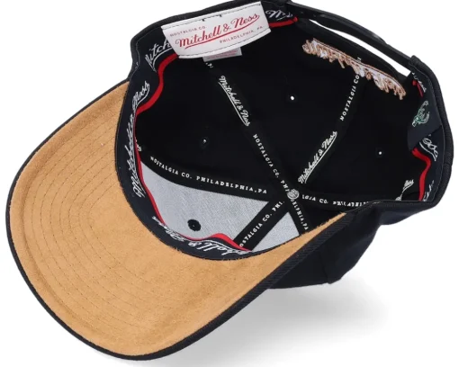 Hatstore Exclusive x Milwaukee Bucks Leather Logo Black Adjustable - Mitchell & Ness