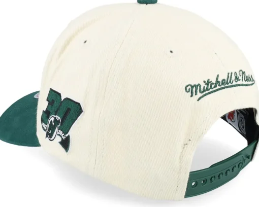 Hatstore Exclusive x New Jersey Devils Grand Suede Cream/Dark Green Adjustable - Mitchell & Ness